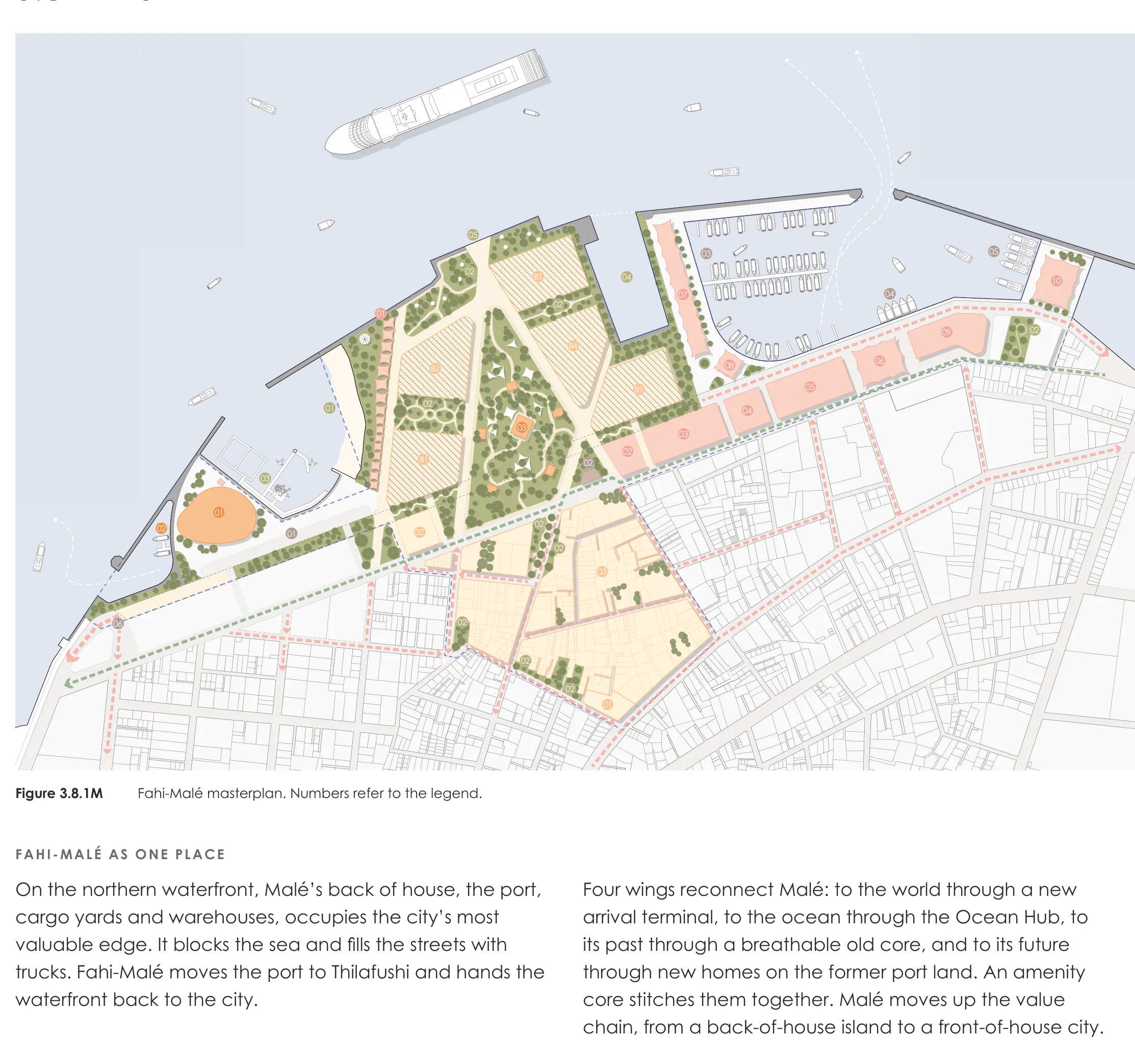 Page from the book: 3.8 Masterplan, Malé. Its text is given below, under "Read this page as text".