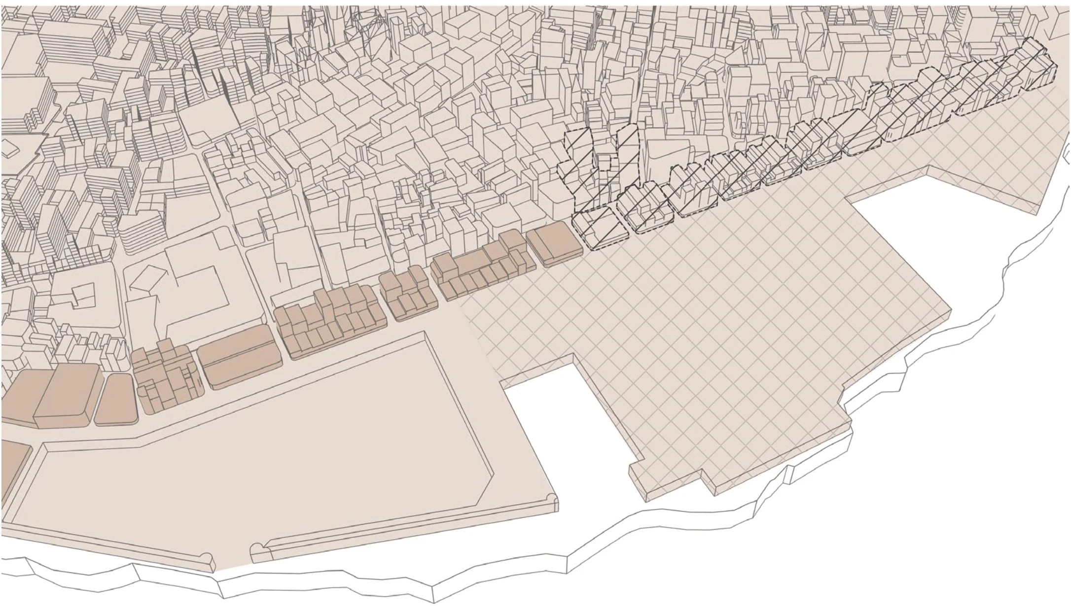 What stands on the site today: what is kept, what is adapted and what is demolished.