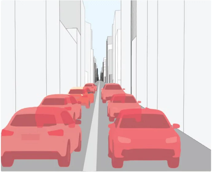 A traffic barrier. A busy road acts as a barrier.