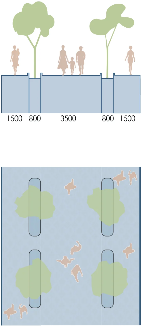 Pedestrian road. Proposed pedestrian road with trees.