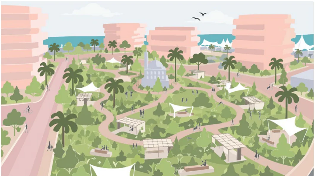 Park and school complex. The park and school complex at the heart of the amenity core.