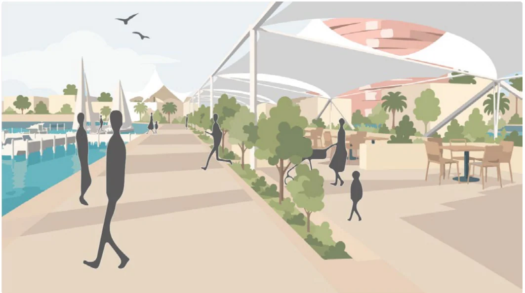 Arrival terminal. One terminal for ferries, airport boats and bridge buses, with a lounge and food stalls.